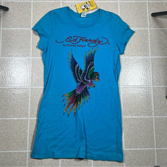 Ed Hardy Tops - Vintage y2k Womens Ed Hardy Graphic Shirt Size L Made in‎ USA Y2k Blue Bird